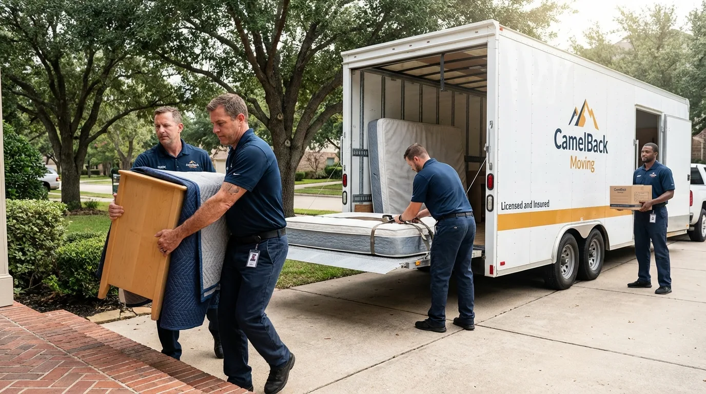 Crew loading residential truck for cross-state move from Mannford, OK