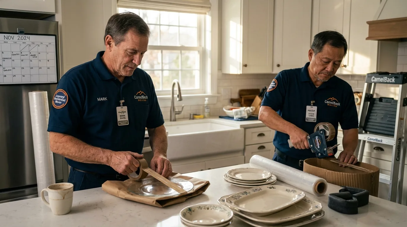 Professional crew packing kitchen dishware in Mannford, OK